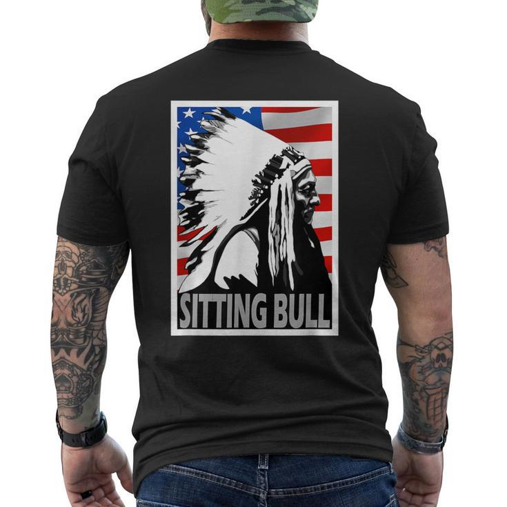 Sitting Bull Chief American Flag Poster Style Men's T-shirt Back Print