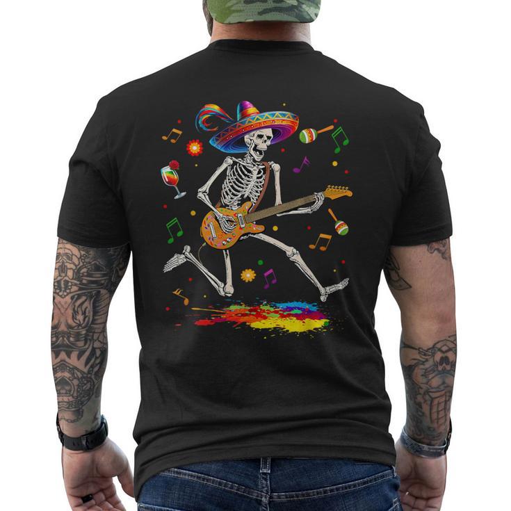 Skeleton Cinco De Mayo Mexican Electric Guitar Player Men's T-shirt Back Print