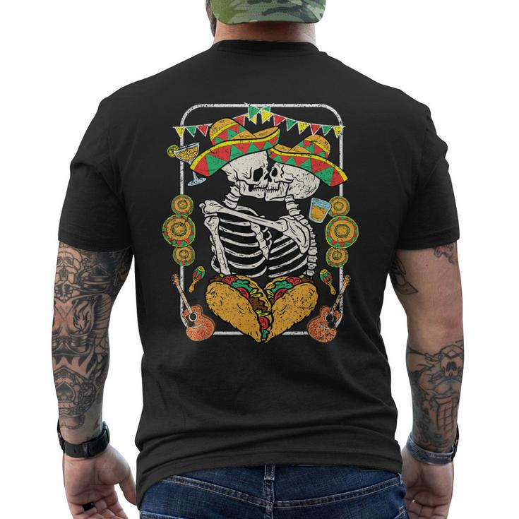 Skeleton Kissing Cinco De Mayo Mexican Sombrero Taco Heart Men's T-shirt Back Print
