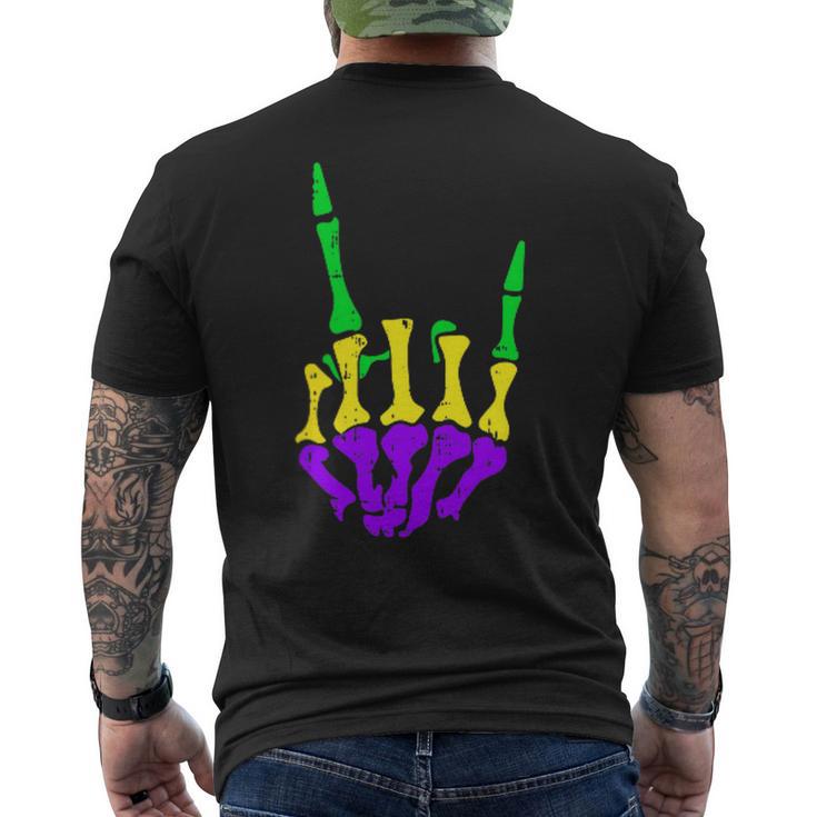 Skeleton Rock Hand Pocket Mardi Gras Bones Music Lover Band Men's T-shirt Back Print