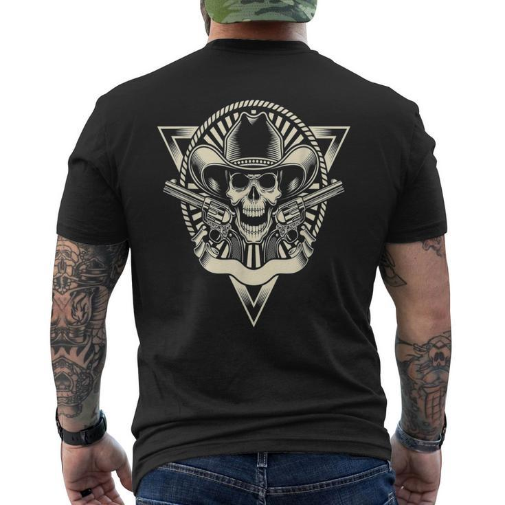 Skull Motorcycle Biker Outlaw Cowboy Hat Guns Men's T-shirt Back Print