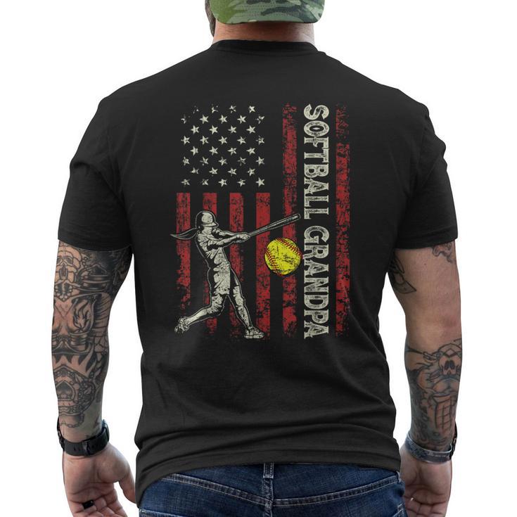 Softball Grandpa Us Flag Dad Patriotic Fathers Day Men's T-shirt Back Print