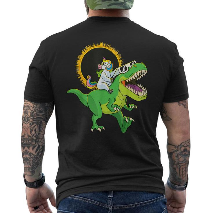 Solar Eclipse 2024 Unicorn Riding T-Rex Dinosaur Boys Men's T-shirt Back Print