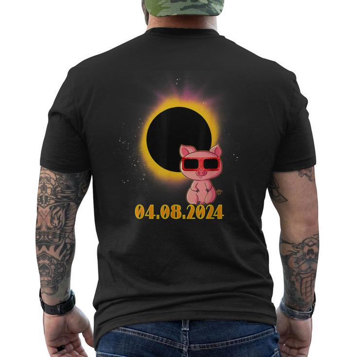 Solar Eclipse 2024 Pig Wearing Solar Eclipse Glasses Men's T-shirt Back Print
