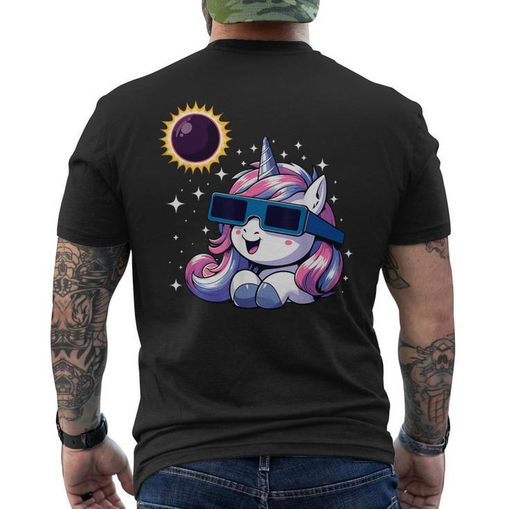 Solar Eclipse 2024 Unicorn Wearing Eclipse Glasses Men's T-shirt Back Print