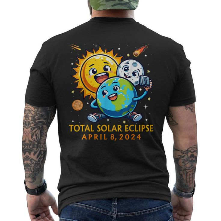 Solar Eclipse April 8 2024 Cute Earth Sun Moon Selfie Space Men's T-shirt Back Print