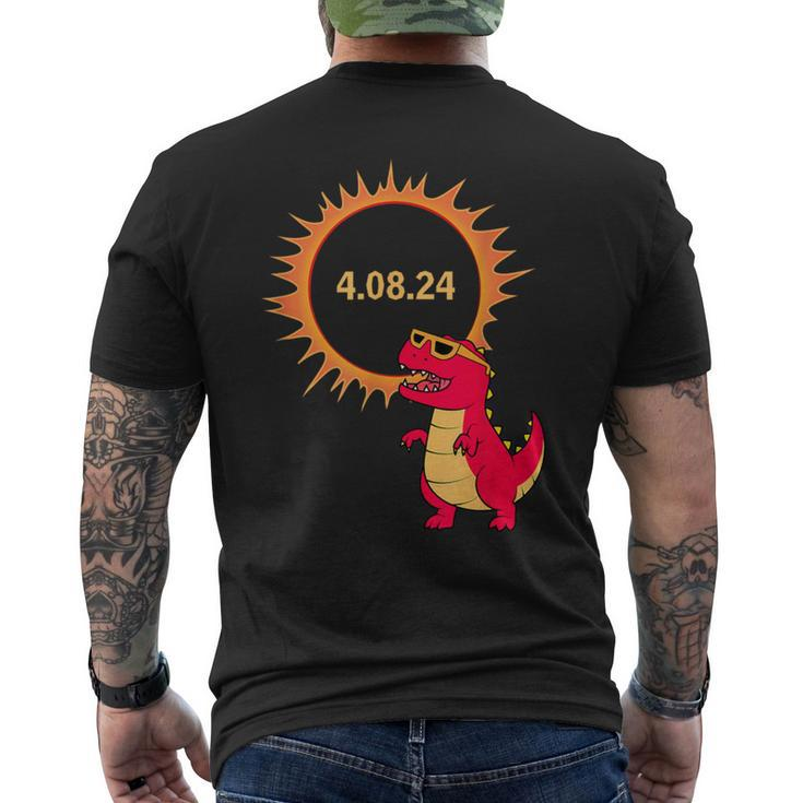 Solar Eclipse T Rex Dinosaur Solar Eclipse Glasses 2024 Men's T-shirt Back Print