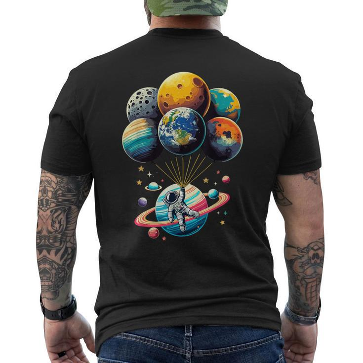 Solar System Astronaut Holding Planet Balloons Space Men's T-shirt Back Print