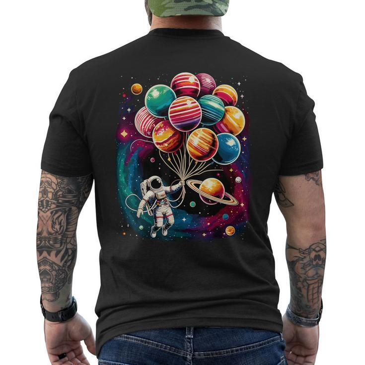 Solar System Astronaut Holding Planet Balloons Stem Men's T-shirt Back Print