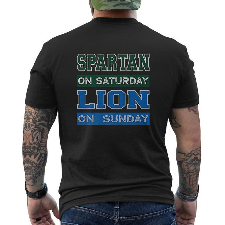 Spartan On Saturday Lion On Sunday Detroit Football Mens Back Print T-shirt