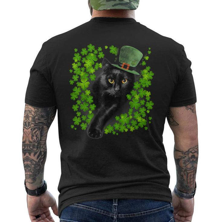 St Patrick Day Black Cat 3 Leaf Clover Kitten Lover Irish Men's T-shirt Back Print