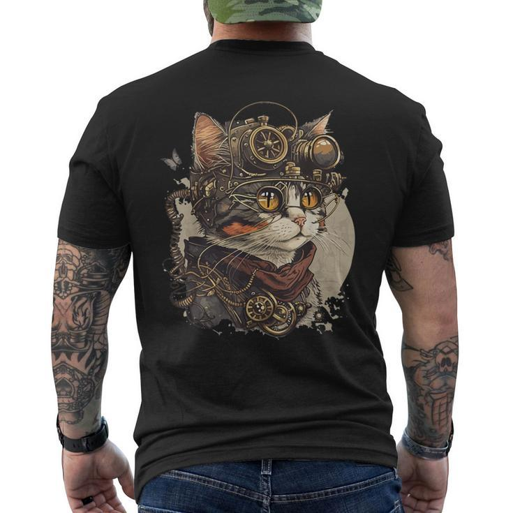 Steampunk Cat Kitten Steam Punk T-Shirt mit Rückendruck