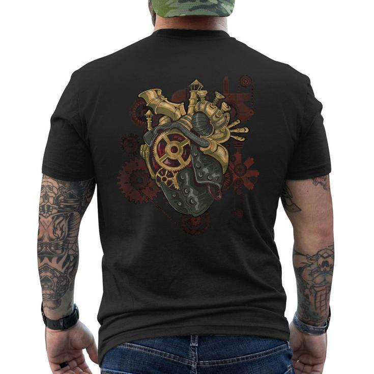 Steampunk Heart Robot Cosplay Scifi Mechanical Gears Anatomy Men's T-shirt Back Print