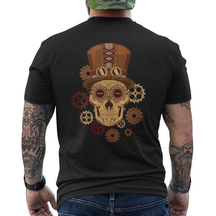 Steampunk Skull Gears Goggles Hat Science Fiction Lover Men's T-shirt Back Print