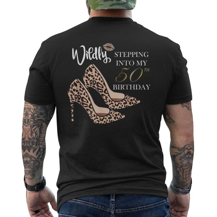Stepping Into My 50Th Birthday Leopard Print Cheetah Heels Men's T-shirt Back Print