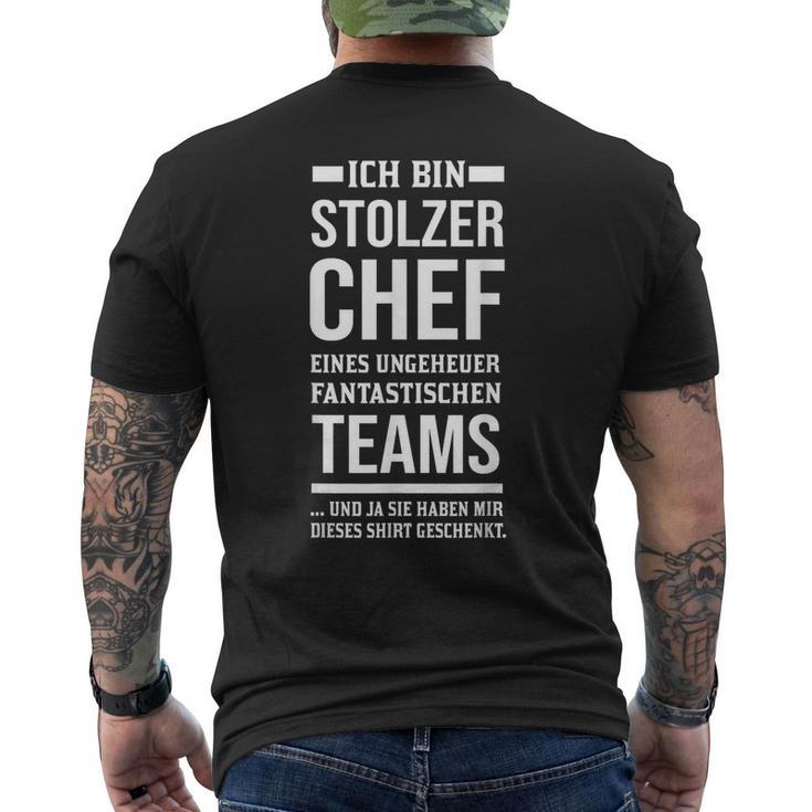 Stolzer Chef Eines Fantastische Teams Chef Sayings T-Shirt mit Rückendruck