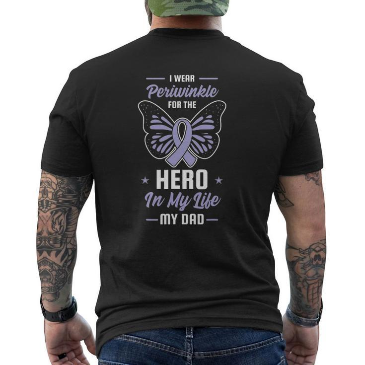 Stomach Cancer Awareness Periwinkle Ribbon Hero Dad Mens Back Print T-shirt