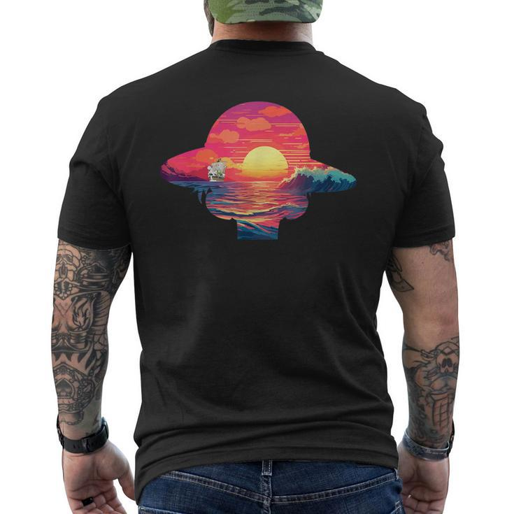 Straw Hat Sunset Pirate Ship Custom Anime Style Men's T-shirt Back Print