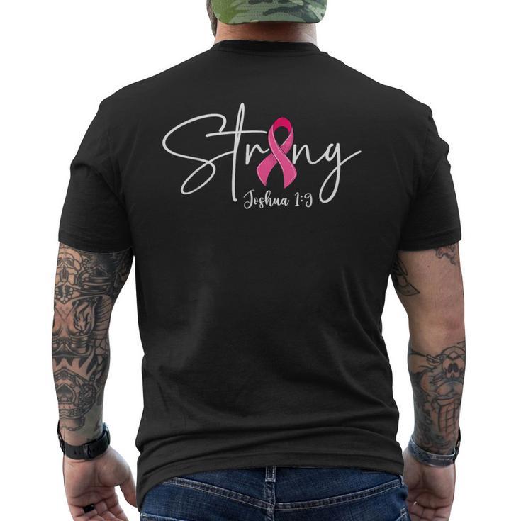 Strong Joshua 19 Bible Verse Breast Cancer Awareness Pink Men's T-shirt Back Print