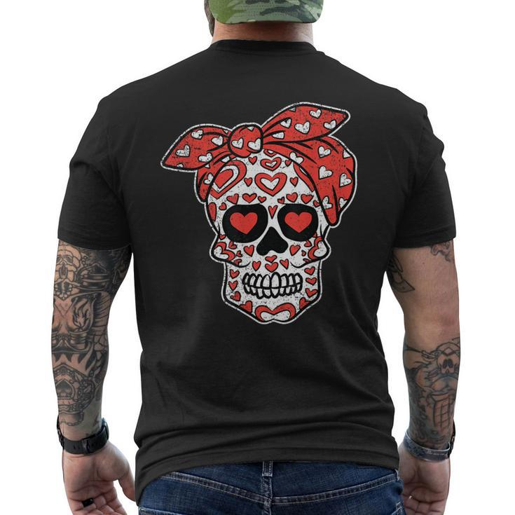 Sugar Skull Heart Bandana Valentines Day Mexican Skull Love Men's T-shirt Back Print