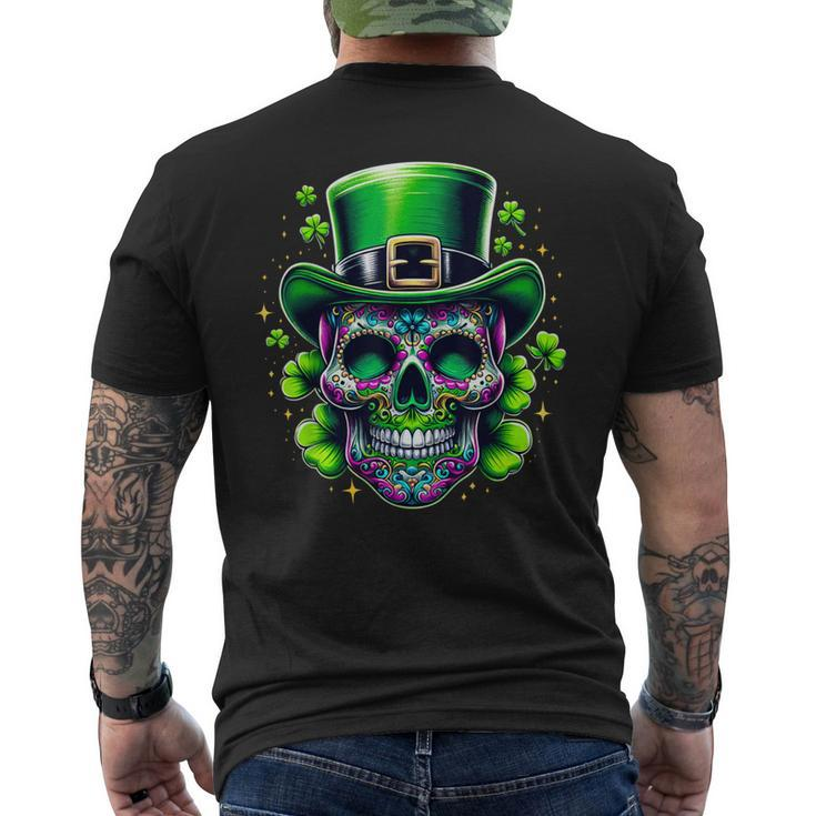 Sugar Skull Wearing Irish Leprechaun Hat St Patrick's Day Men's T-shirt Back Print