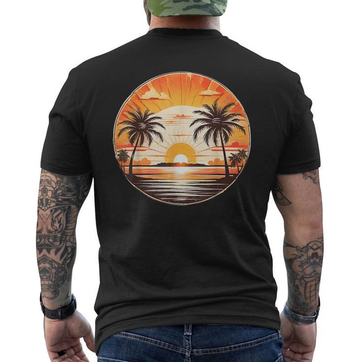 Summer Retros Vintage Sunset Palm-Trees Sea Beach Cute Scene Men's T-shirt Back Print