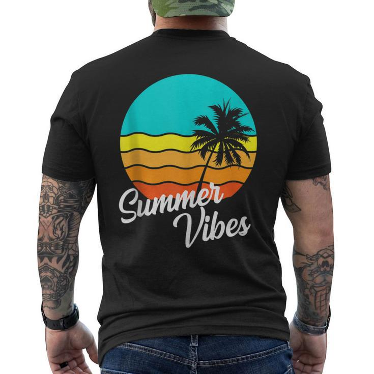 Summer Vibes Retro 80S Beach Scene Palm Tree Sunset Vacation Men's T-shirt Back Print