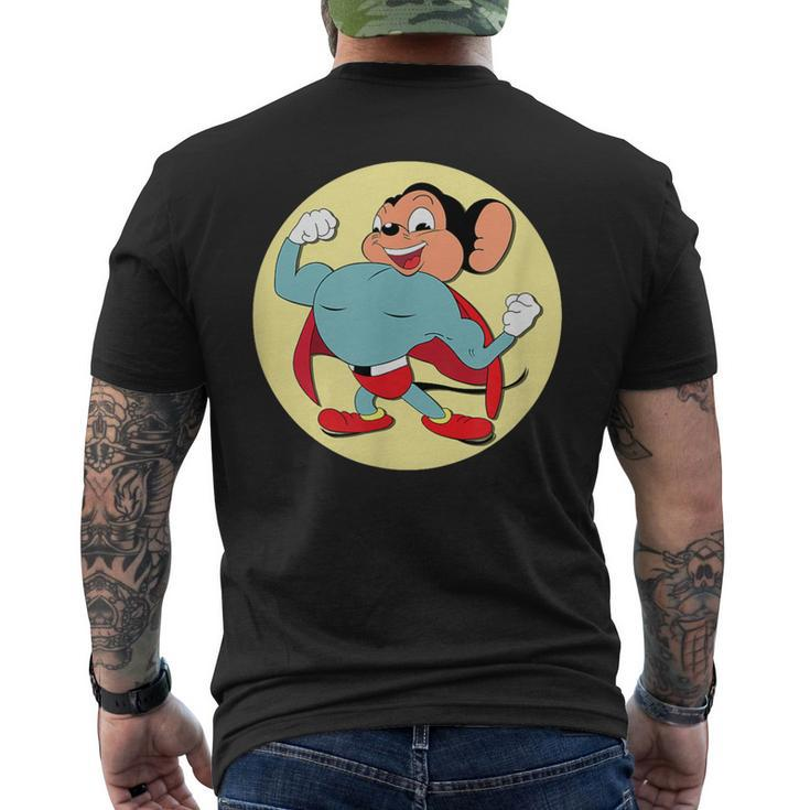 Superhero Cartoon Mouse In Red Cape Vintage Boomer Cartoon Men's T-shirt Back Print