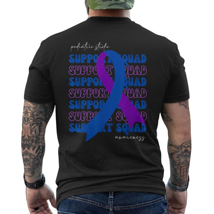 Support Squad Pediatric Stroke Awareness Purple Blue Ribbon Men's T-shirt Back Print