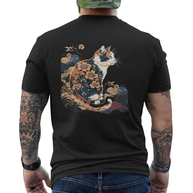 Surrealism Japanese Painting Calico Cat Men's T-shirt Back Print