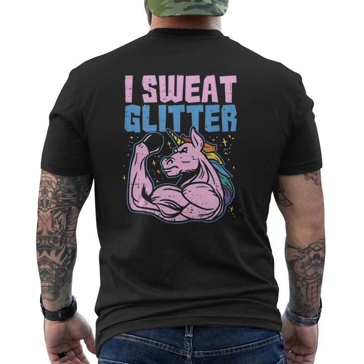 I Sweat Glitter Gym Unicorn Workout Motivational Fitness Mens Back Print T-shirt
