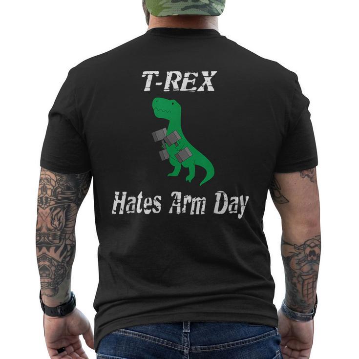 T-Rex Hates Arm Days Humorous Dinosaur Weight Lifting Men's T-shirt Back Print