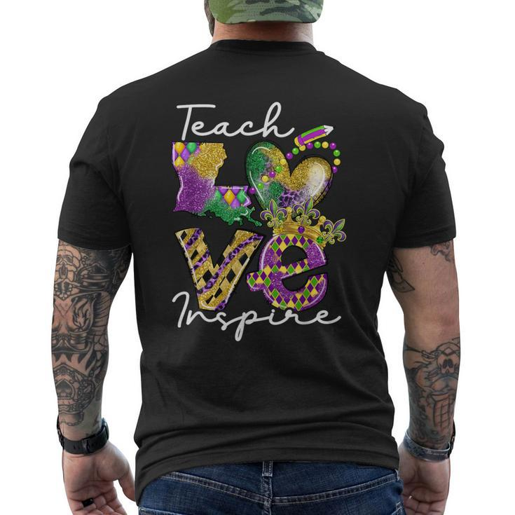 Teacher Mardi Gras Teach Love Inspire Carnival Beads Leopard Men's T-shirt Back Print