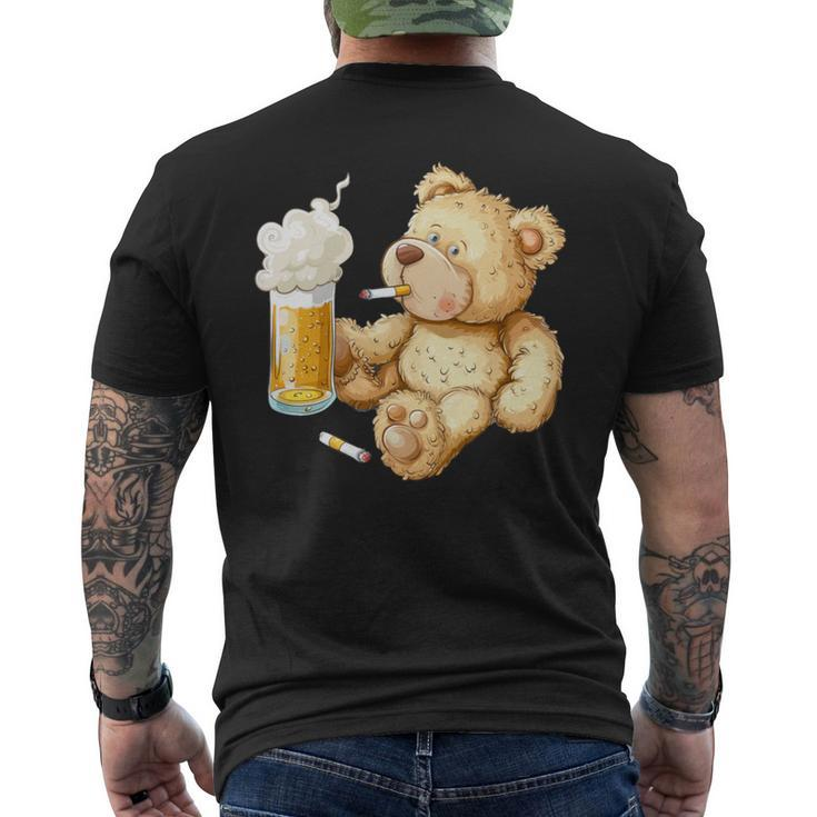 Teddy Bear Smokes And Drinks Beer For Men's Day Father's Day Men's T-shirt Back Print