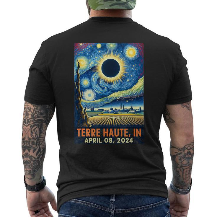 Terre Haute Indiana Total Solar Eclipse 2024 Starry Night Men's T-shirt Back Print