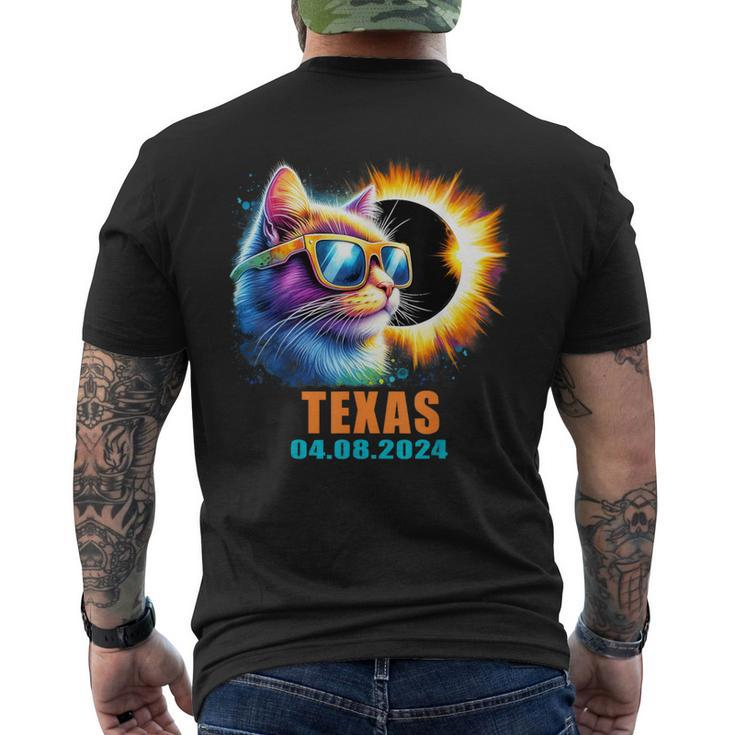 Texas Total Solar Eclipse 2024 Cat Solar Eclipse Glasses Men's T-shirt Back Print