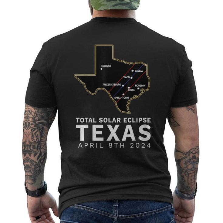 Texas Total Solar Eclipse 2024 Path Of Totality Texas Map Men's T-shirt Back Print