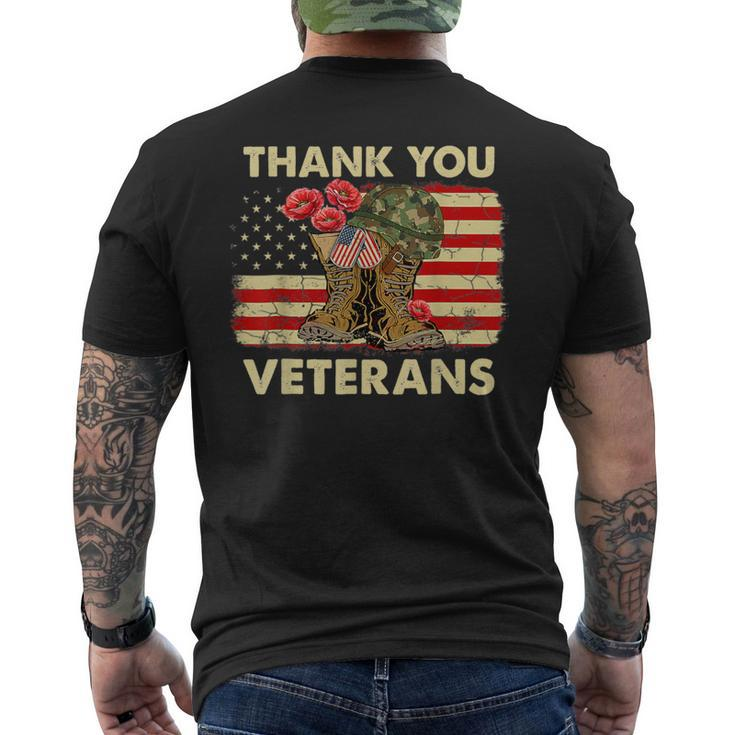 Thank You Veteran Veterans Day American Us Flag Poppy Flower Men's T-shirt Back Print