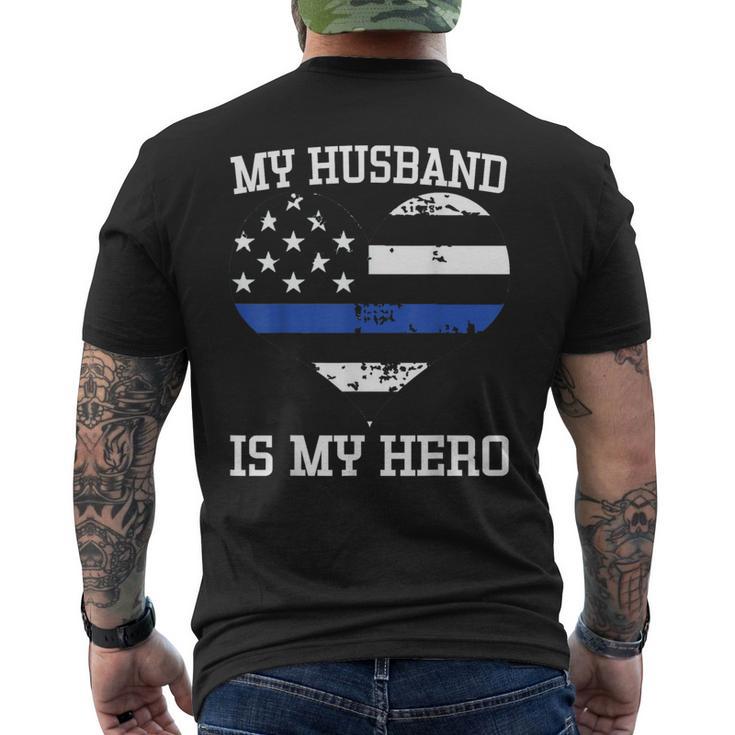 Thin Blue Line Heart Flag Police Officer Support Men's T-shirt Back Print