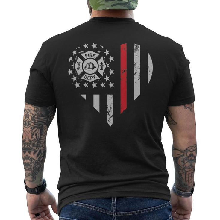 Thin Red Line Firefighter Love American Flag Heart Men's T-shirt Back Print