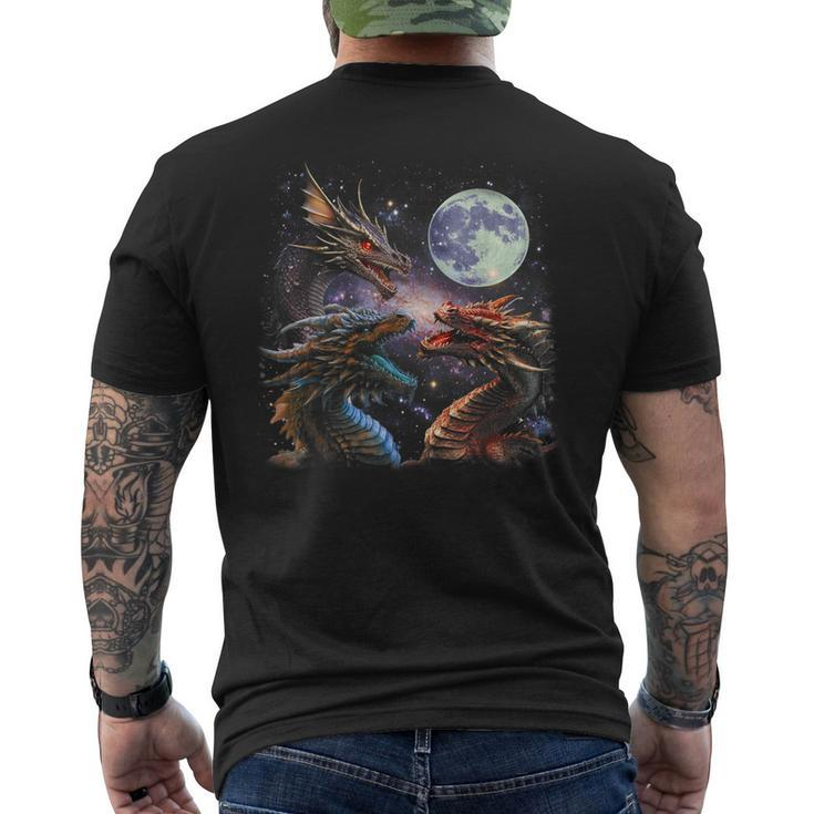 Three Dragon Starry Night Dragon Animal Howling At The Moon Men's T-shirt Back Print