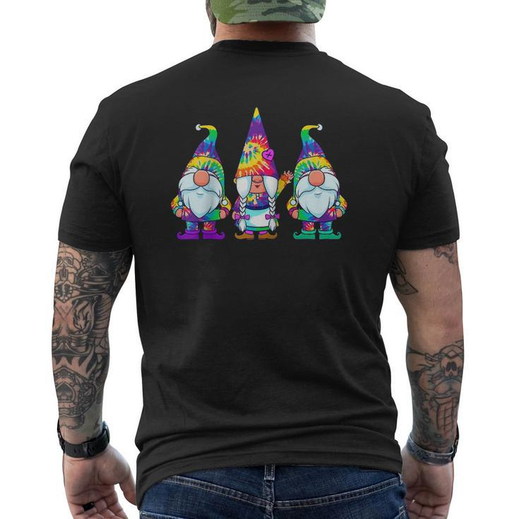 Three Hippie Gnomes Tie Dye Retro Vintage Hat Peace Gnome Raglan Baseball Tee Mens Back Print T-shirt