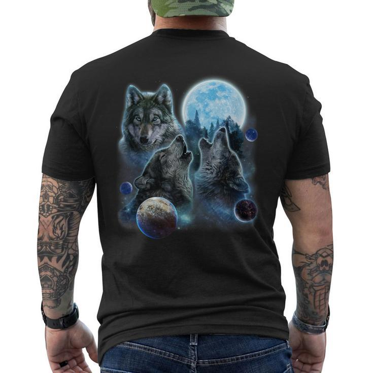 Three Wolf Howling And Moon Men's T-shirt Back Print
