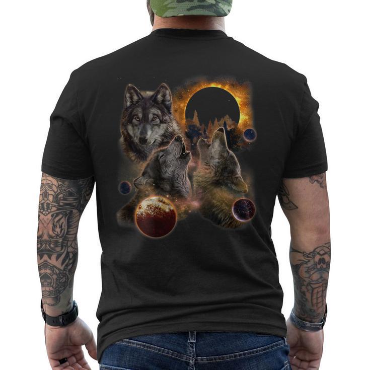 Three Wolf Solar Eclipse Moon Men's T-shirt Back Print