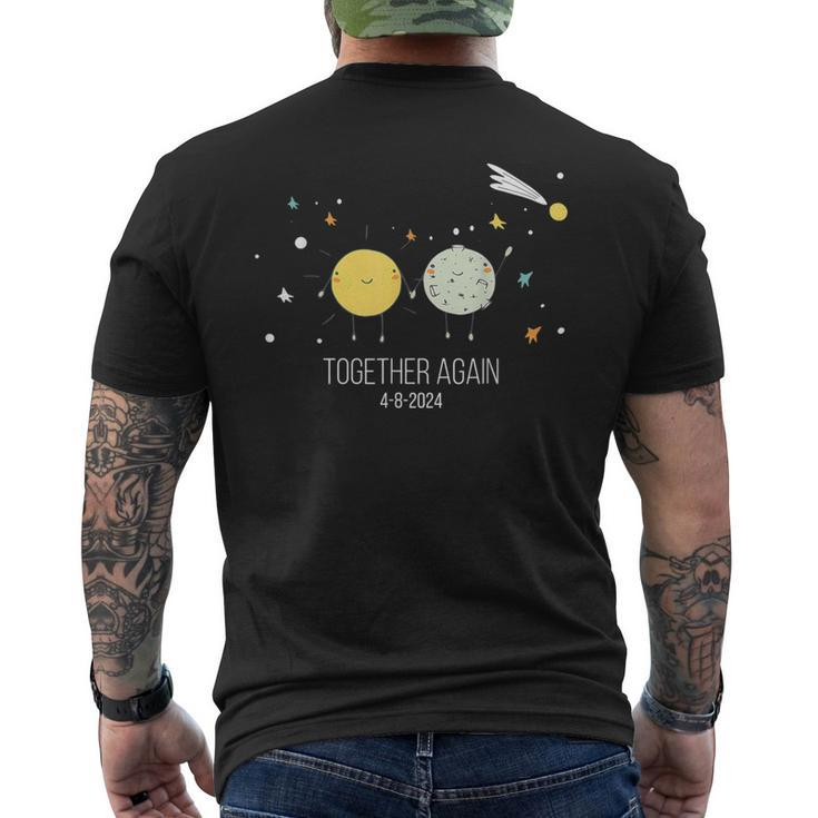 Together Again Retro Sun And Moon Holding Hands Eclipse 2024 Men's T-shirt Back Print