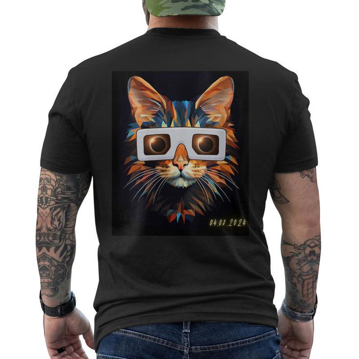 Total Solar Eclipse 2024 Cat Wearing Sun Glasses Cat Witness Men's T-shirt Back Print
