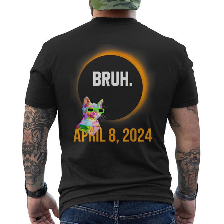 Total Solar Eclipse 2024 Cat Saying Bruh Meme Men's T-shirt Back Print