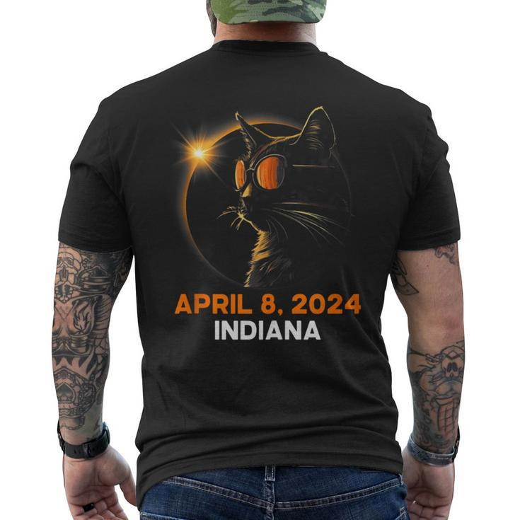 Total Solar Eclipse 2024 Indiana Cat Lover Wearing Glasses Men's T-shirt Back Print