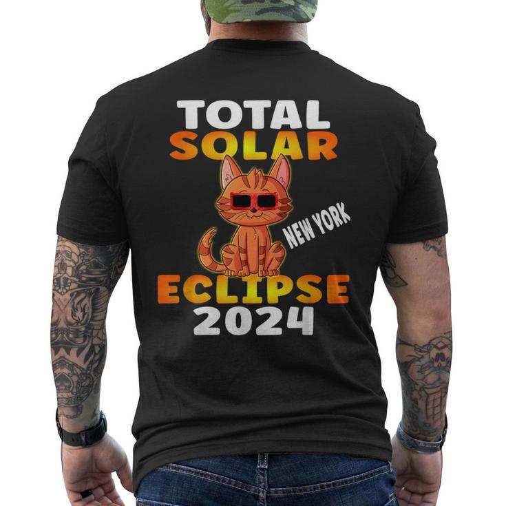 Total Solar Eclipse 2024 New York Tabby Cat Wearing Glasses Men's T-shirt Back Print