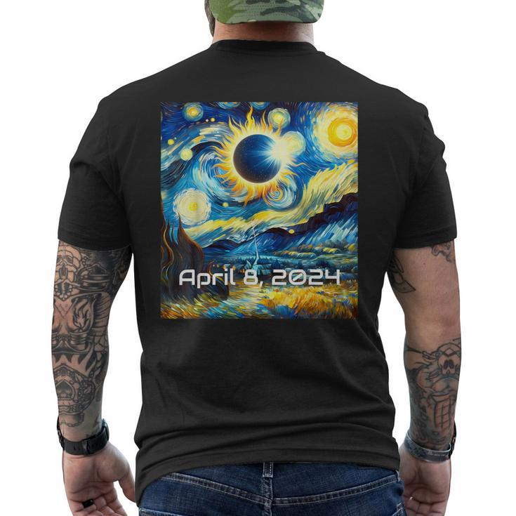 Total Solar Eclipse 2024 Starry Night Painting Van Gogh Men's T-shirt Back Print